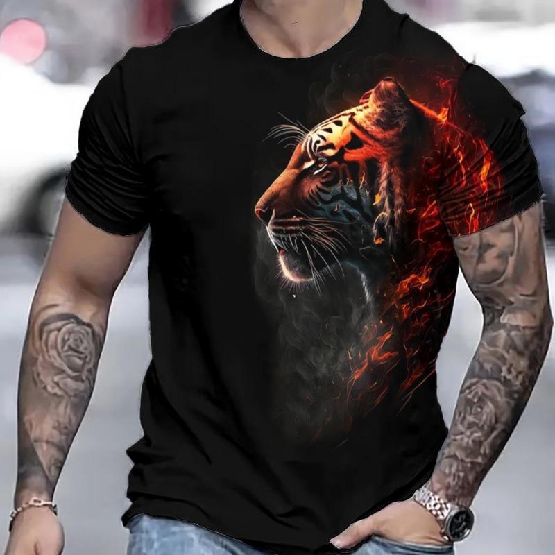 Summer Men's Tiger 3D Printed Pullover Loose Casual Round Neck Short Sleeved Shirt T-Shirts Men’s