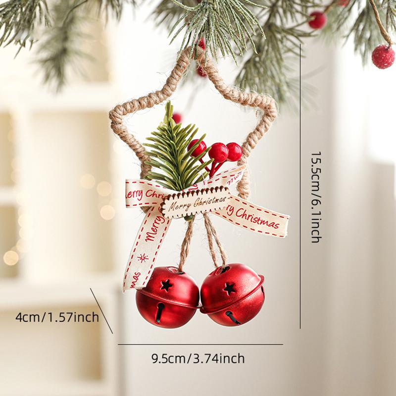 15.5x9.5cm Hollow-out Five-pointed Star Cute Door Hanging Xmas Atmosphere Pine Berry Design Home Decor Multi-Color