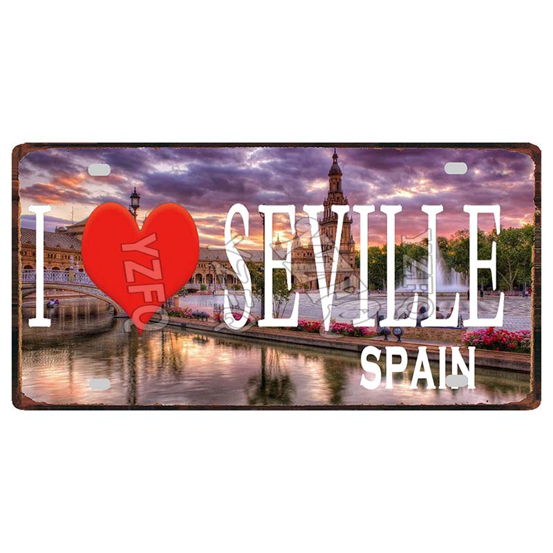 Spain Seville Barcelona Travel Souvenir LIsence Metal Signs Plaque Decorative Wall Art Shop Club Bar Home Decor 30X15CM DC-1054A