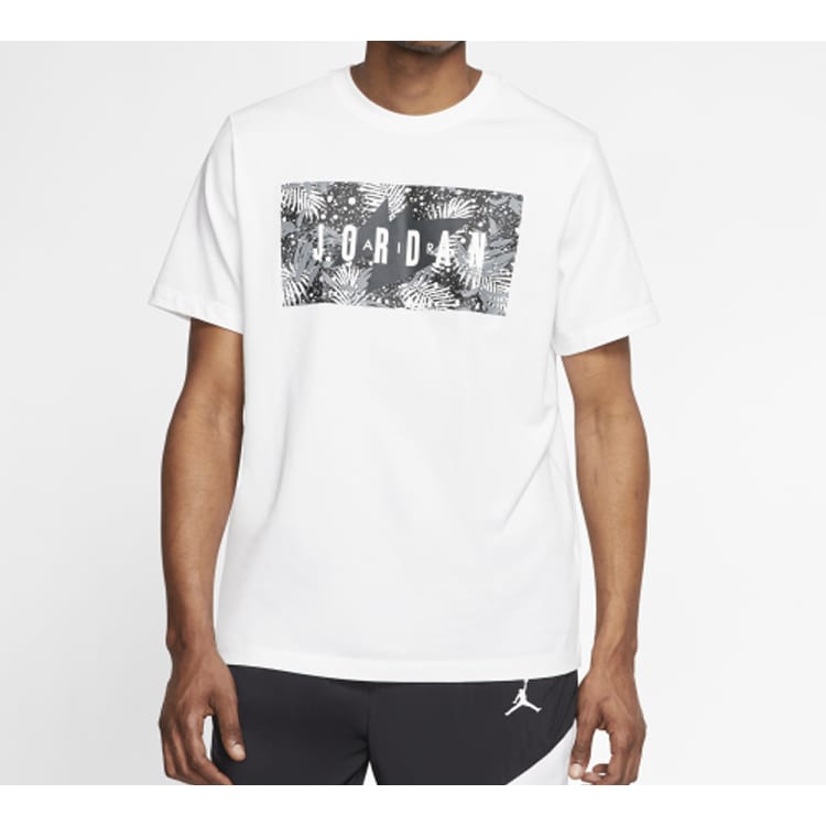 Jordan Poolside Floral T Shirts Men's White Crew Neck Moderate Straight Fit CQ2061-100