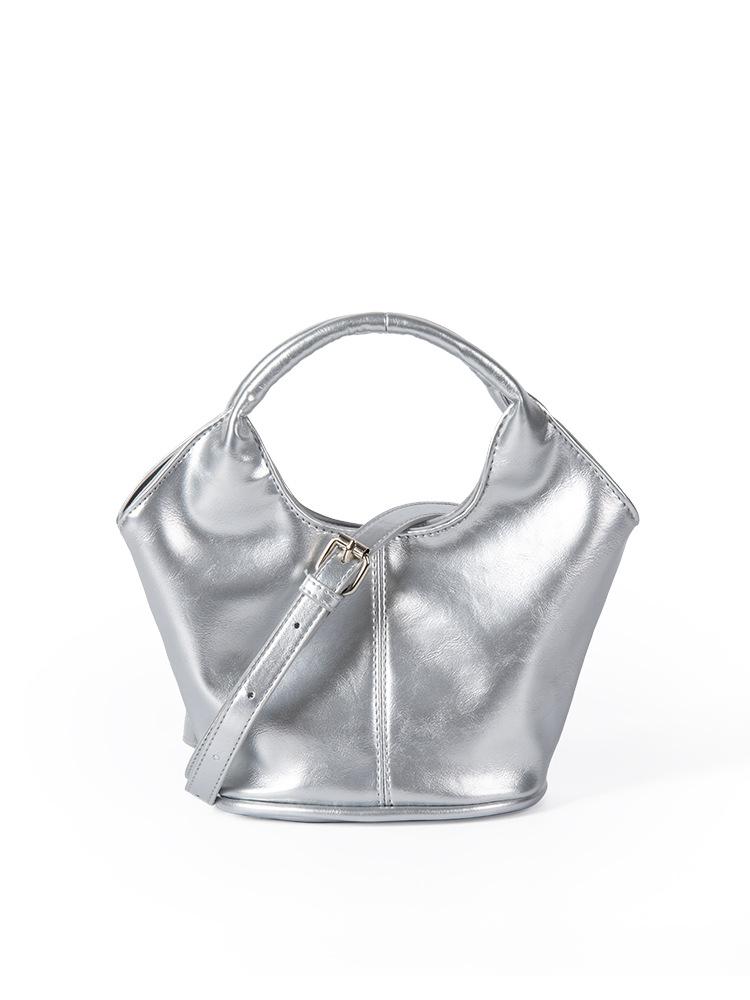 Fashion Basket Tote Bag Black Women's Handbags Retro Commuter Shoulder Crossbody Bag Pu Leather Fan-Shaped Bucket Bag Sac A Main