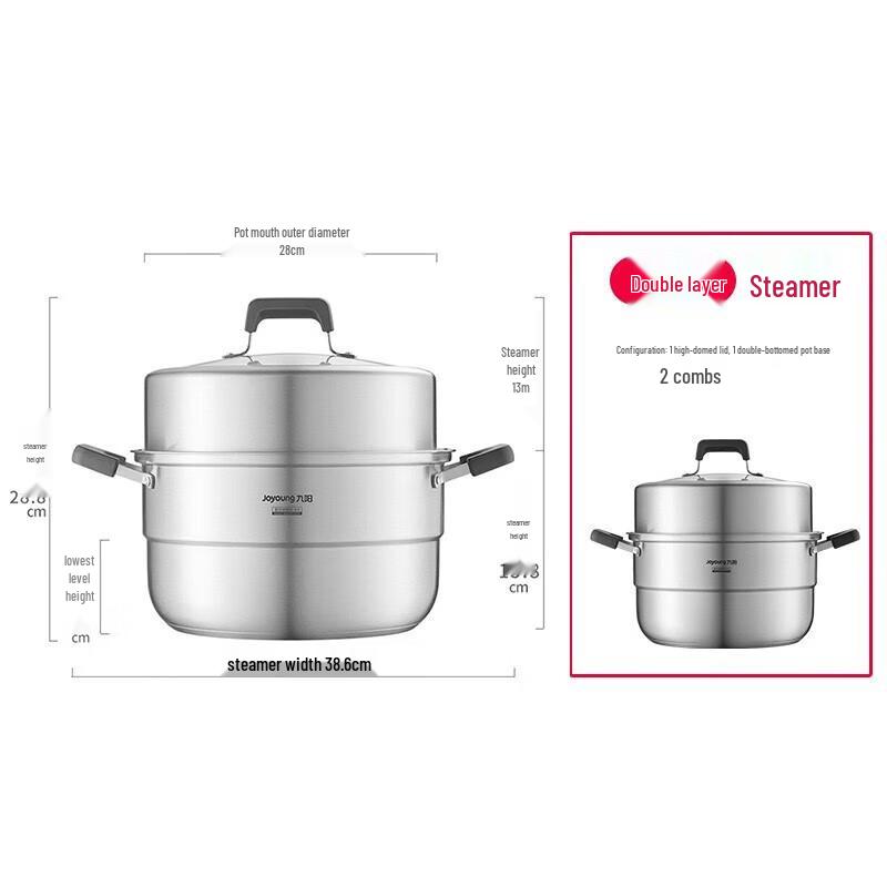 Joyoung 304 Stainless Steel Double-Layer Steamer & Soup Pot with High-Arch Lid