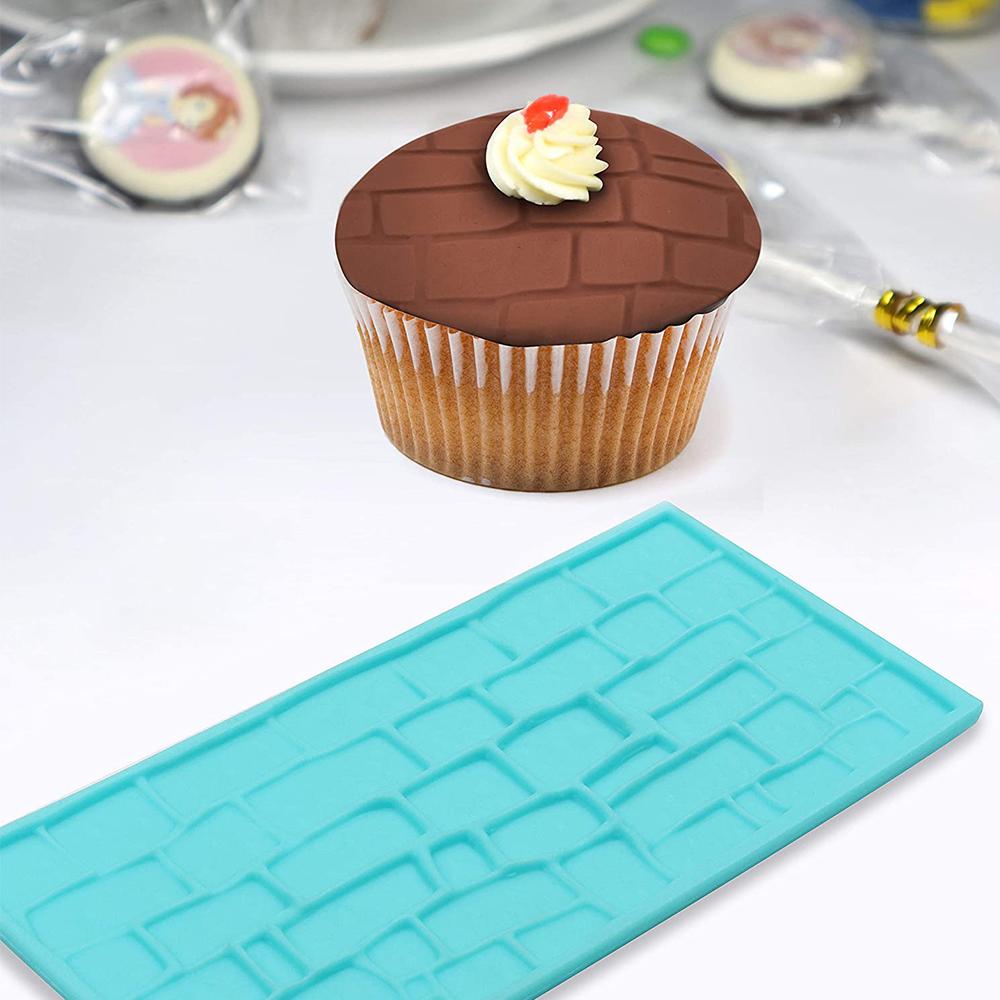 4Pcs Plastic Embossing Fondant Molds Set Icing Chocolate Cake Decorating Mould Brick Wood Cobble Pebble Stone Designs Baking