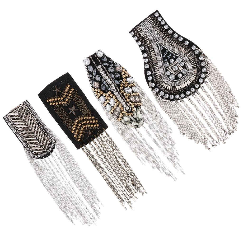 Epaulet Chain Brooch with Long Fringe Decorative Shoulder Badge Luxury Jewelry for Gothic Costume and Ceremony