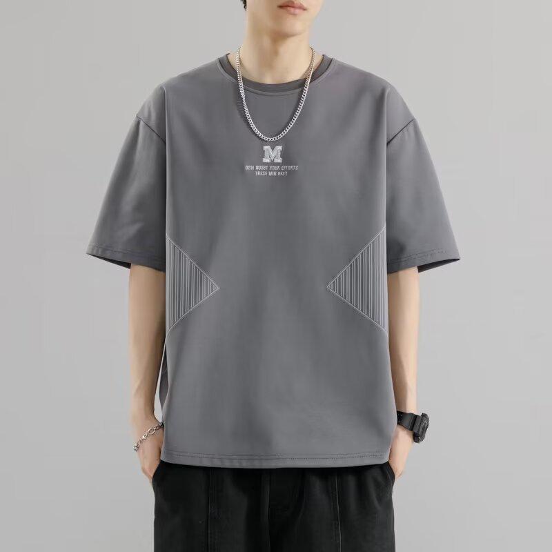 Men’s Hong Kong Style Loose Short-Sleeve T-Shirt - Trendy Plus Size Tops