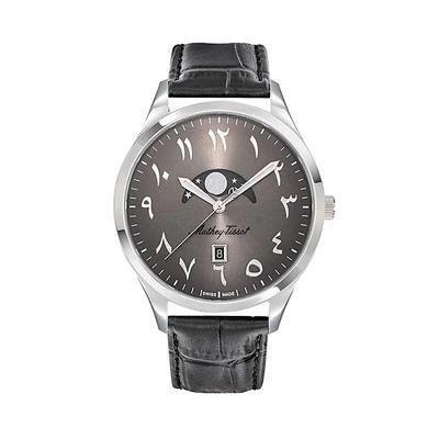 Urban Moon Herrenuhr mit Lederarmband und schwarzem arabischem Zifferblatt, Quarz, H411ALAN