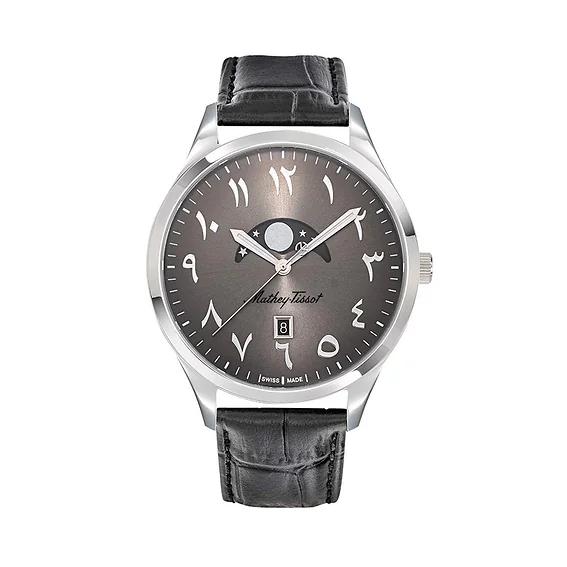 Mathey-Tissot Men's Black Urban Moon Leather Strap Arabic Dial Quartz H411alan Watch