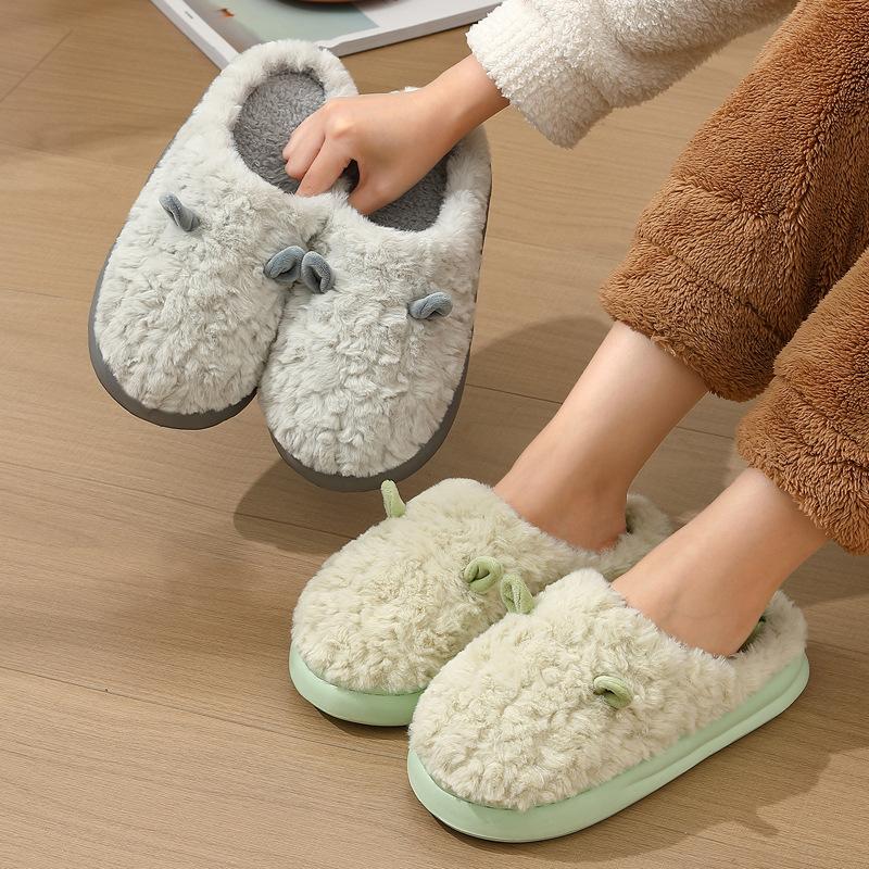 Home cotton slippers winter indoor household plush plush warm cute ears fluffy slippers winter
