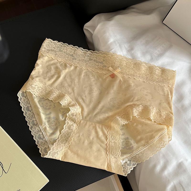 

Women s Ice Silk Lace Panties - Breathable, Comfortable, Sexy, Skin-Friendly Cotton Crotch Triangle Briefs M жёлтый