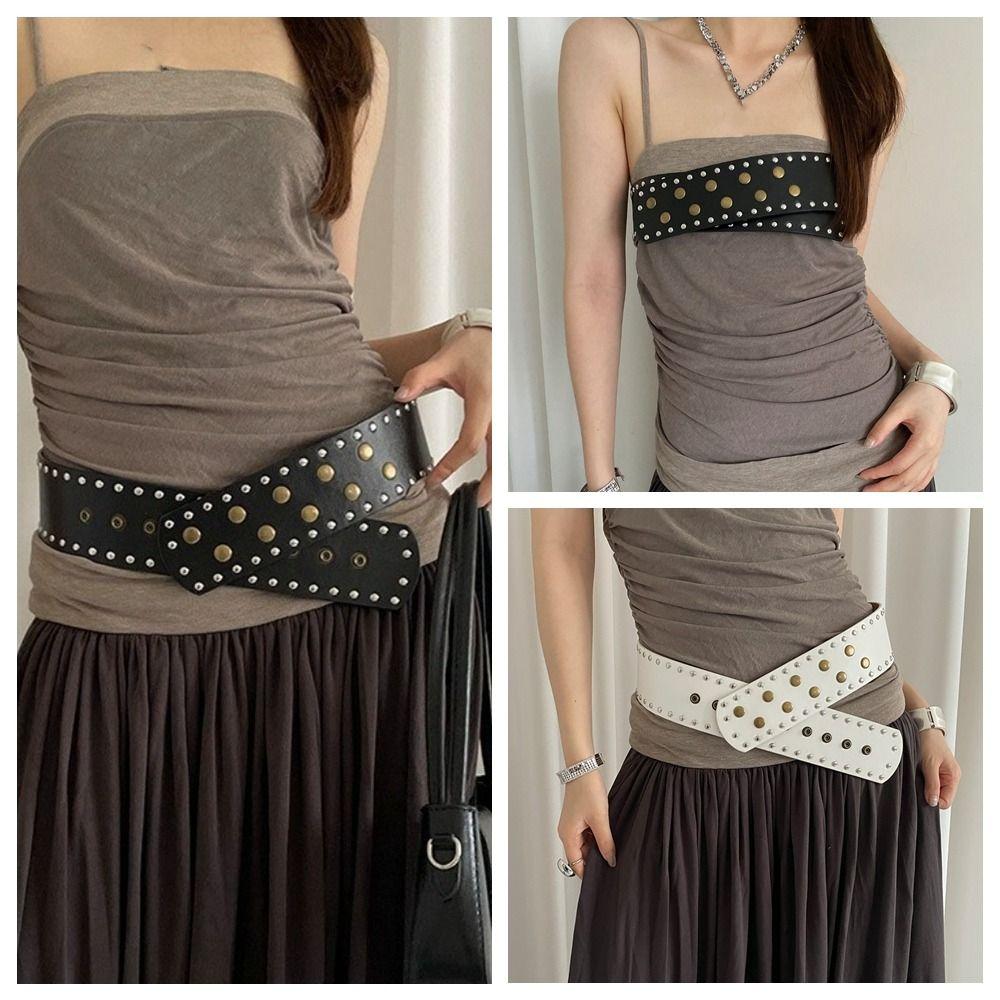 Snap Button Rivet Waist Belt Gothic Dress Jeans Belt Fashion Wide Women's Belt  Streetwear