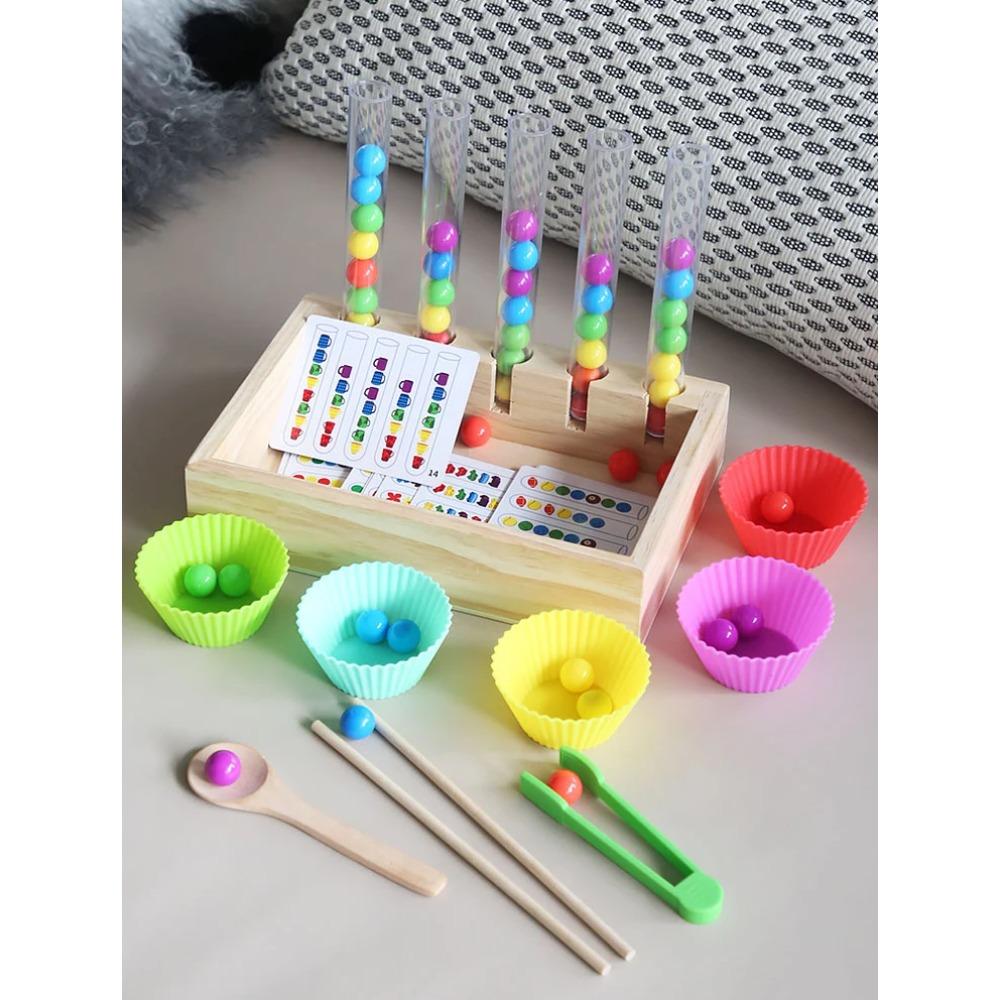 Montessori Educación Temprana Clip Tubo de Ensayo Cuentas de Color Niños Color Cognitivo Coordinación Mano-ojo Juguetes Educativos para el Cerebro