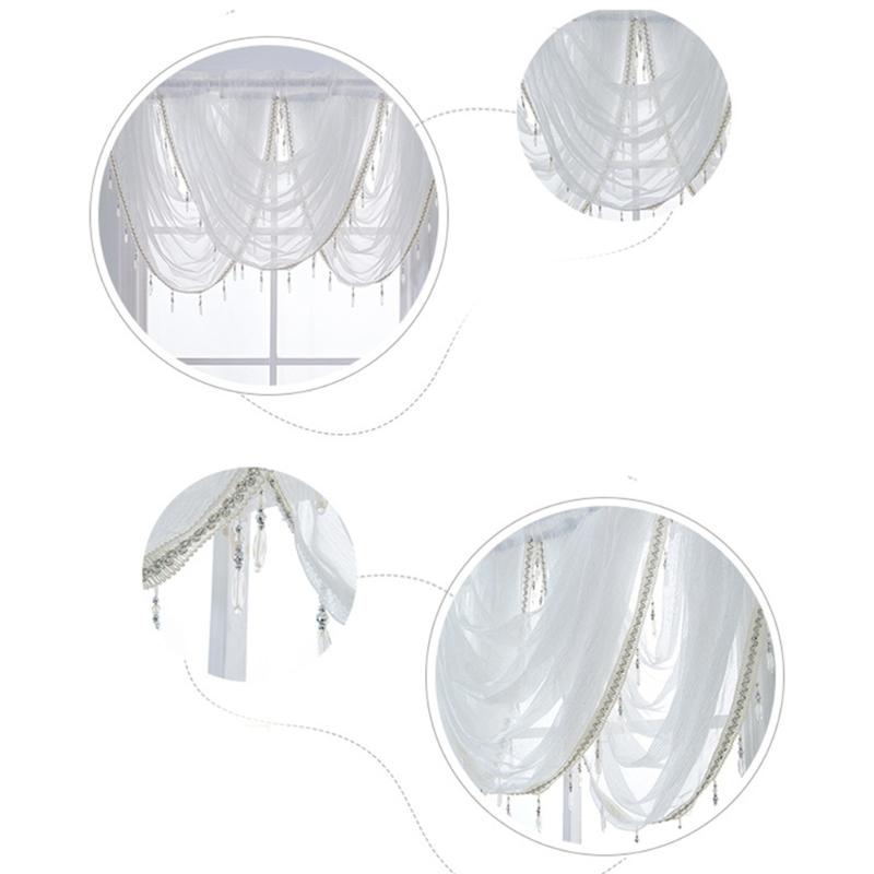 Sheer Rod Pocket Window Valance Drape with Delicate Laces and Beads for Adding Elegances To Any Room