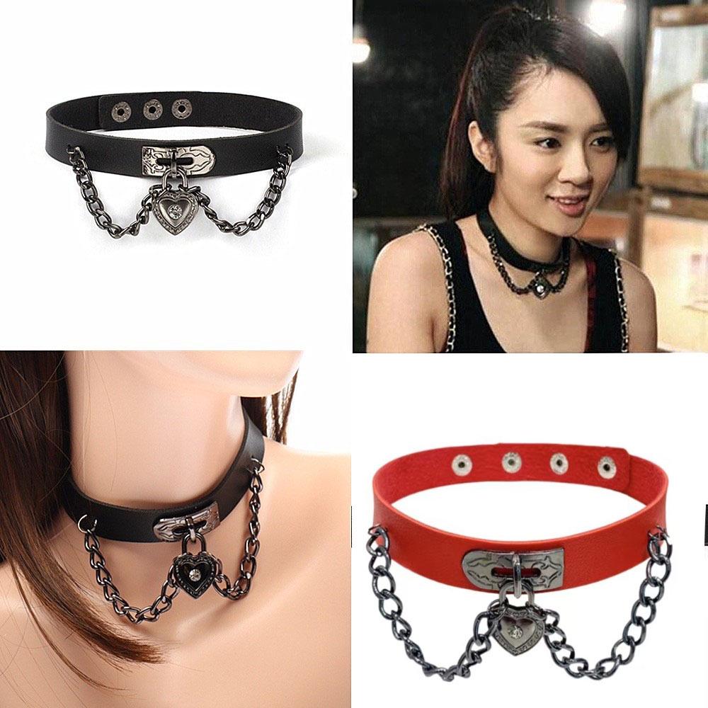 Dark Punk Heart Leather Choker Necklace - European  American Harajuku Style Clavicle Chain
