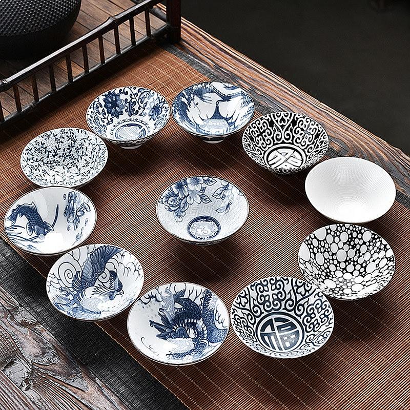 Tang Song Blue and White Porcelain Teacup Bowl Lid Bowl Ceramic Kung Fu Small Teacup Single Cup Master Cup Tea Set China