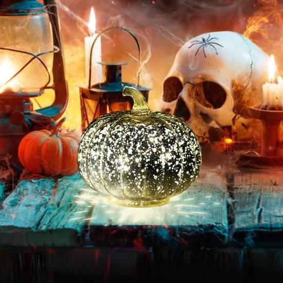 Glass Pumpkin Light Battery Powered LED Light-up Pumpkin Lantern for Halloween Fall Thanksgiving Desk Decor