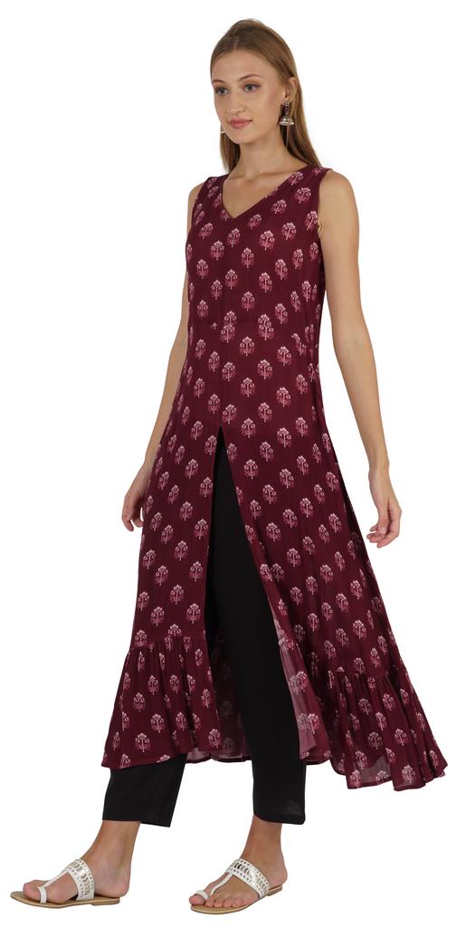 Phagun Indo Western Printed Flared Kurti For Womens Sleeveless Indian Traditional
