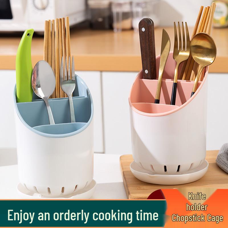 Creative Plastic Kitchen Utensil Holder: Multi-Compartment Chopstick and Spoon Rest with Draining Feature
