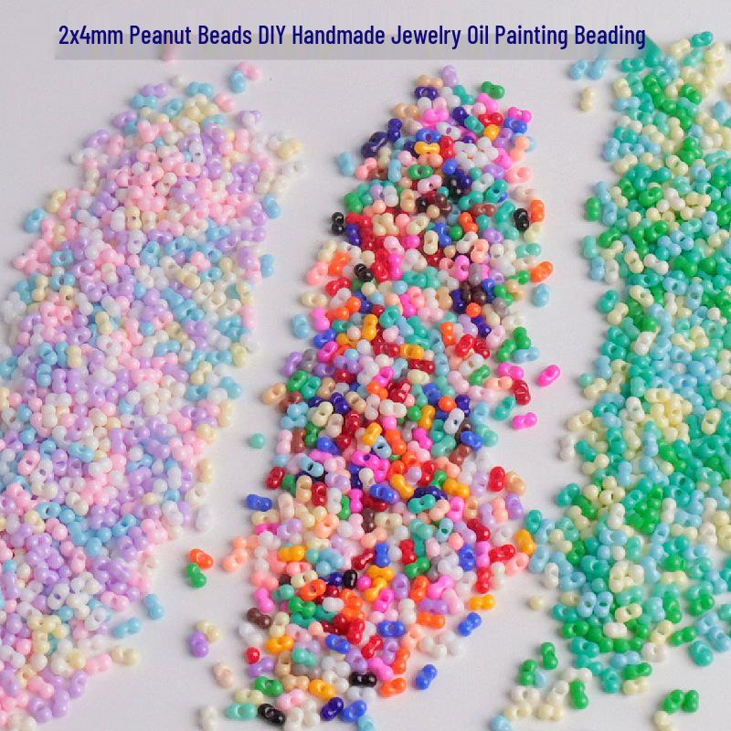 2x4mm Solid Color Glass Peanut Beads for DIY Jewelry & Hair Accessories