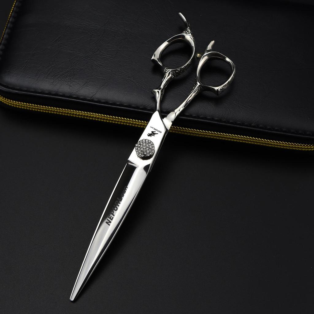 7" 440C High Carbon Steel Straight Hairdressing & Pet Grooming Shears with Diamond Decoration