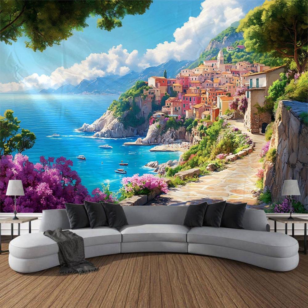 Beautiful garden landscape, tapestry, home art decoration wall mounted fairy tale posters fantasy sea view room background cloth