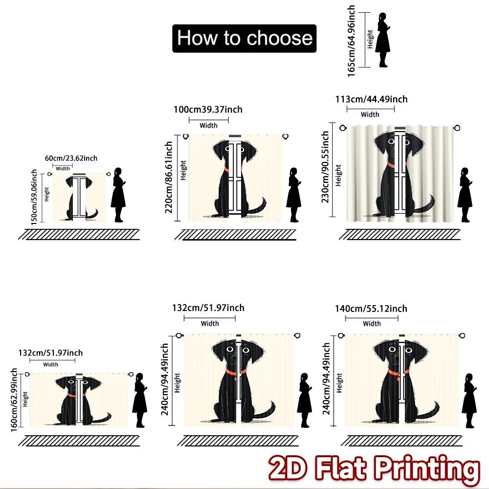 2D Flat Printing 2pcs Party Curtain Cute Black Lab Puppy Digital Printed Polyester Drapes Festive Holiday for Photo Booths
