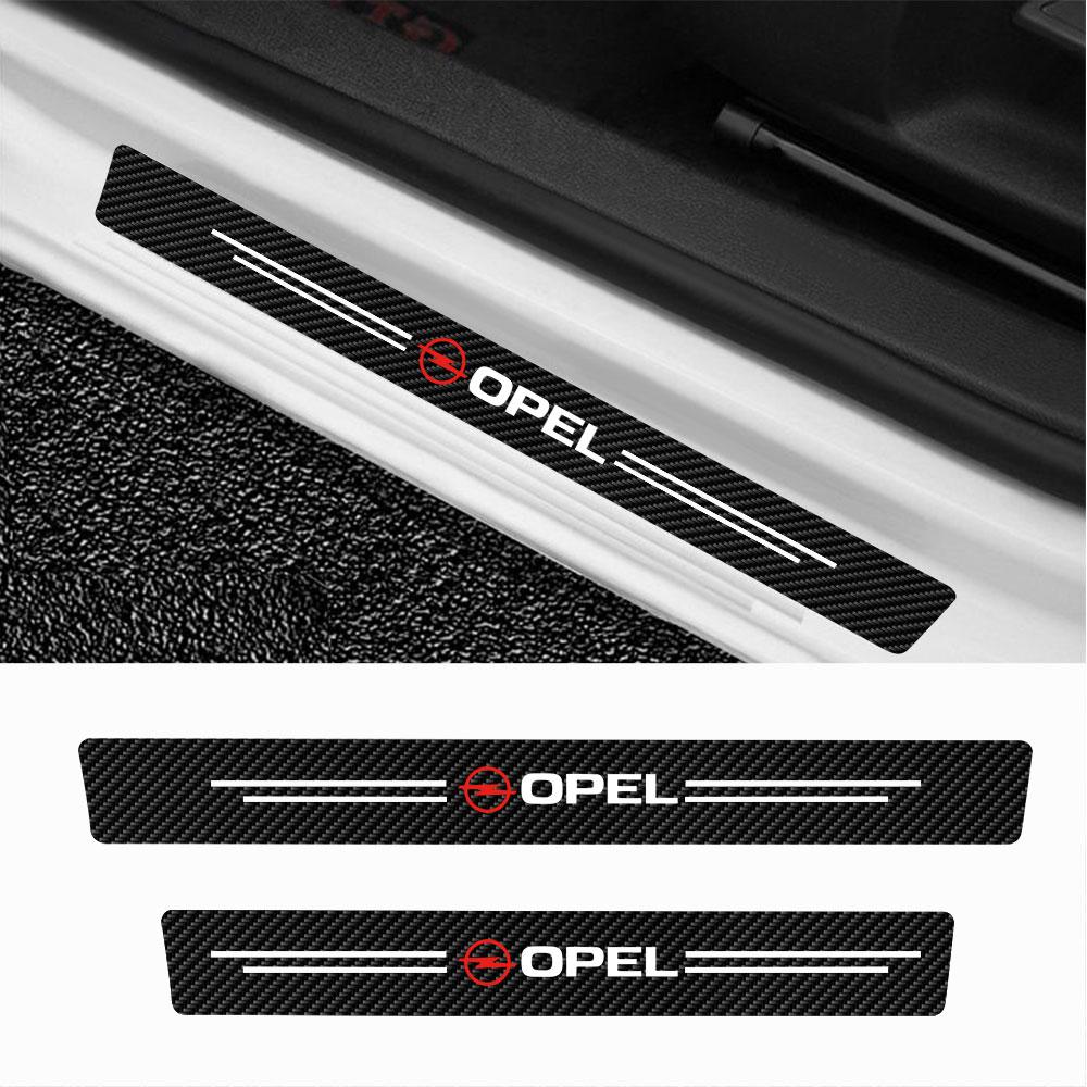 Leather Carbon Fiber Logo Car Door Sill Anti-Scratch Guard Sticker For Opel OPC Astra J H G K Insignia Corsa D Car Wheel Hubcap