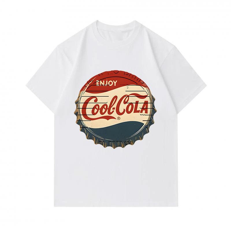 Men's 100% Cotton Crew Neck Short Sleeve T-Shirt, Retro Vintage Cool Cola Bottle Cap Pattern Printed Casual Comfortable Daily Wear Top for Summer Dail