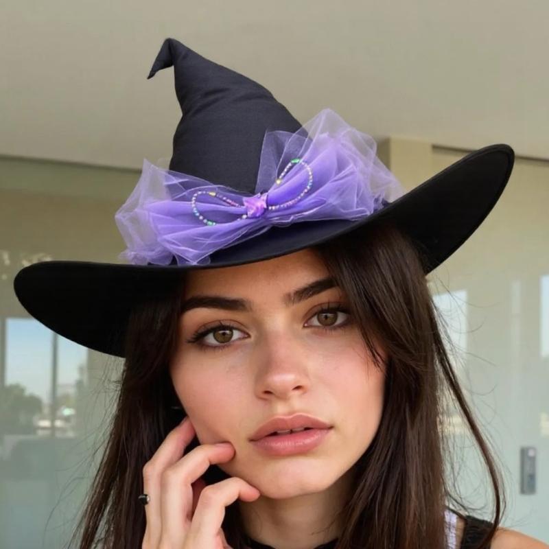Large Black Witches Witch Hat for Women Led Light Up Witch Caps Halloween Cosplay Costume Accessory for Women Girls Gift