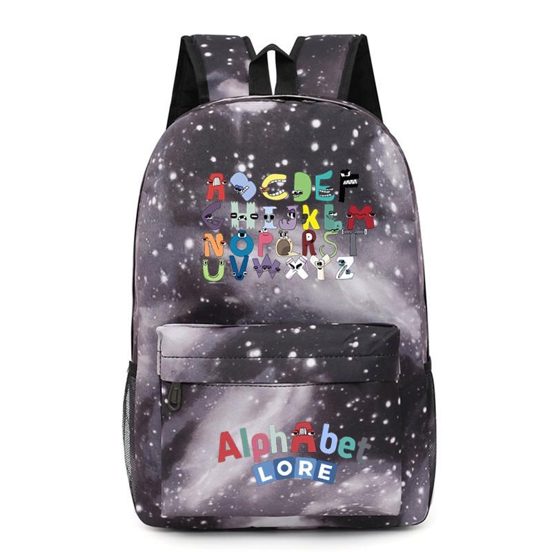 Large Capacity School Backpack Teens With Cartoon Letter Print Lightweight Ergonomic Design Oxford Fabric Adjustable Padded