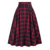 Women Skirt High Elastic Waist Big Hem A-line Colorblock Plaid Print Loose Ankle Length Soft Pockets Retro Ruffle Elegant Party Commute Lady