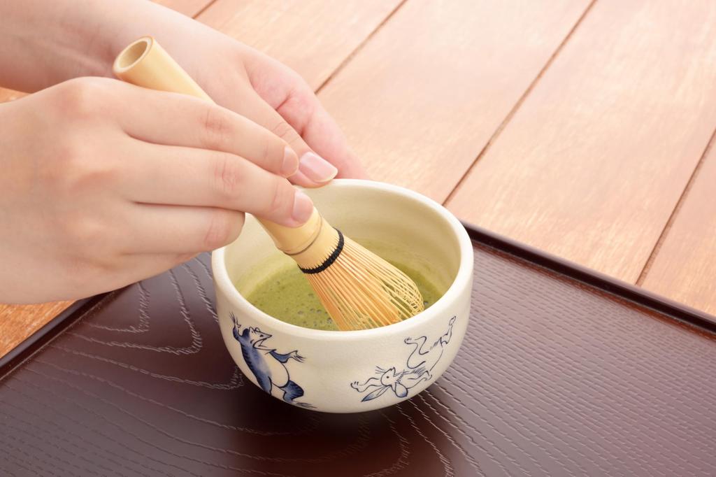Kakuji Matcha Bowl Set with Stirrer, Banko Ware, Choju Giga Design, Small Tea Bowl Set