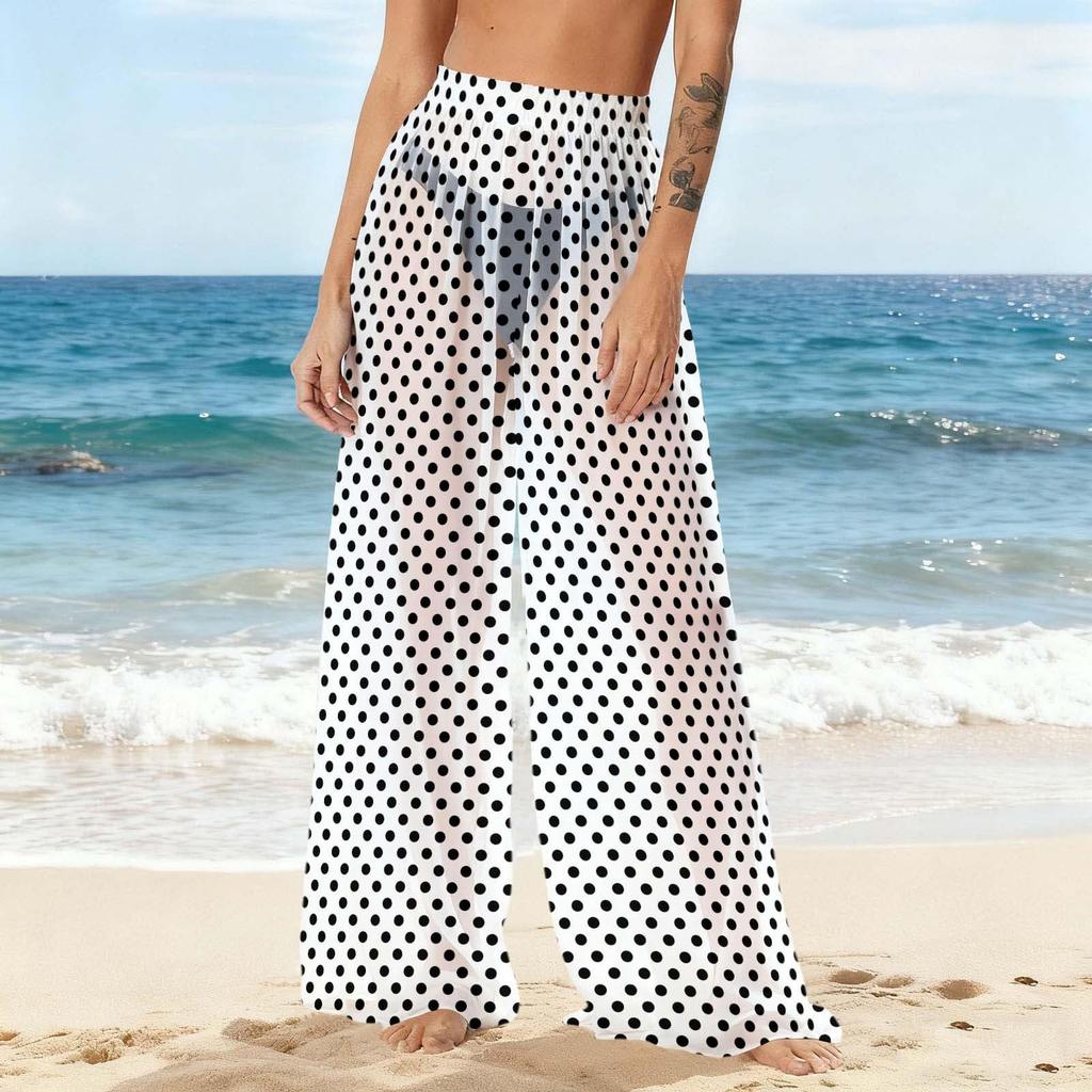 Women's Summer Covering Pants See-Through Mesh Pants Trunks Swimwear Covering Pants Bohemian Beachwear