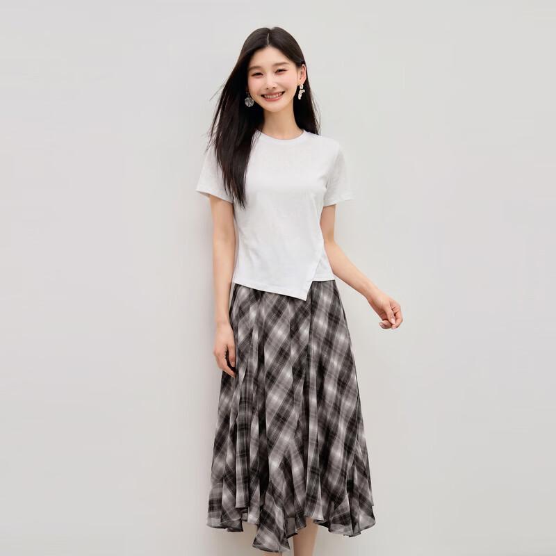 Women s Irregular Plaid Two-Piece Set with Fishtail Skirt L