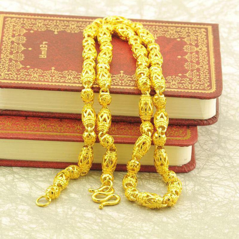 

Ожерелье из чистого золота 24 карата с полой оливковой цепочкой и драконом, мужская цепочка из бисера Будды, круглая бусина, толстое ожерелье