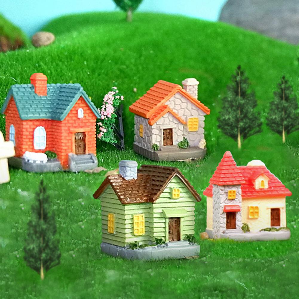Small Space Decoration Mini House Figurine Resin Model Fairy Garden Miniature Building Moss Landscape Craft Decor for Diy Home