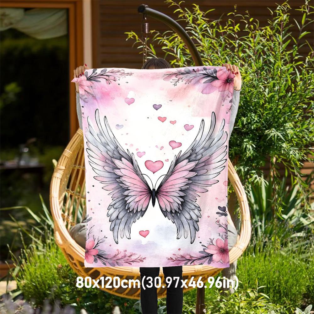 

1pc Wings Hearts Outdoor Flannel Blanket Soft Warm All-Season Throw for Sofa Bed Car Camping Office, Cozy Gift Idea1190S 80x120cm(31x47inch)