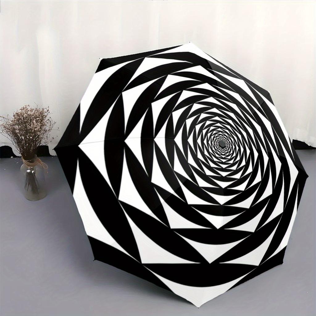 Automatic Folding Umbrella with Optical Illusion Spiraling Triangle Ribs - Automatic Open/Close, Collapsible Portable Design,