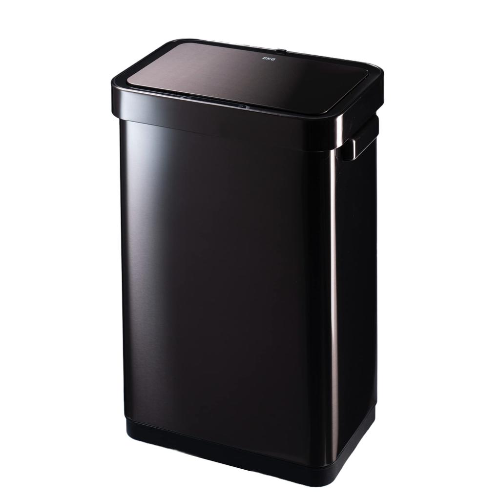 EKO Trash Can Automatic Deluxe Mirage Bin Black Steel 45L with Stainless Lid No Inner Box Open/Close T-Sensor EK9378BS-45L