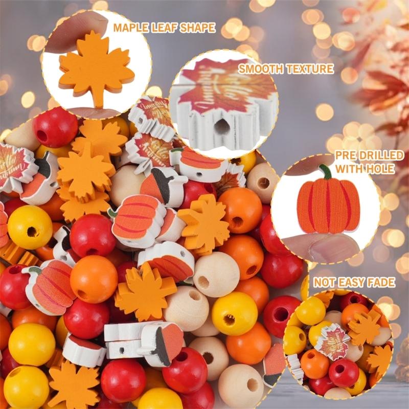 User Friendly Wooden Beads Set Thanksgiving Decoration Handmade Craft Easy Assembly Holiday Beads For Festival Projects