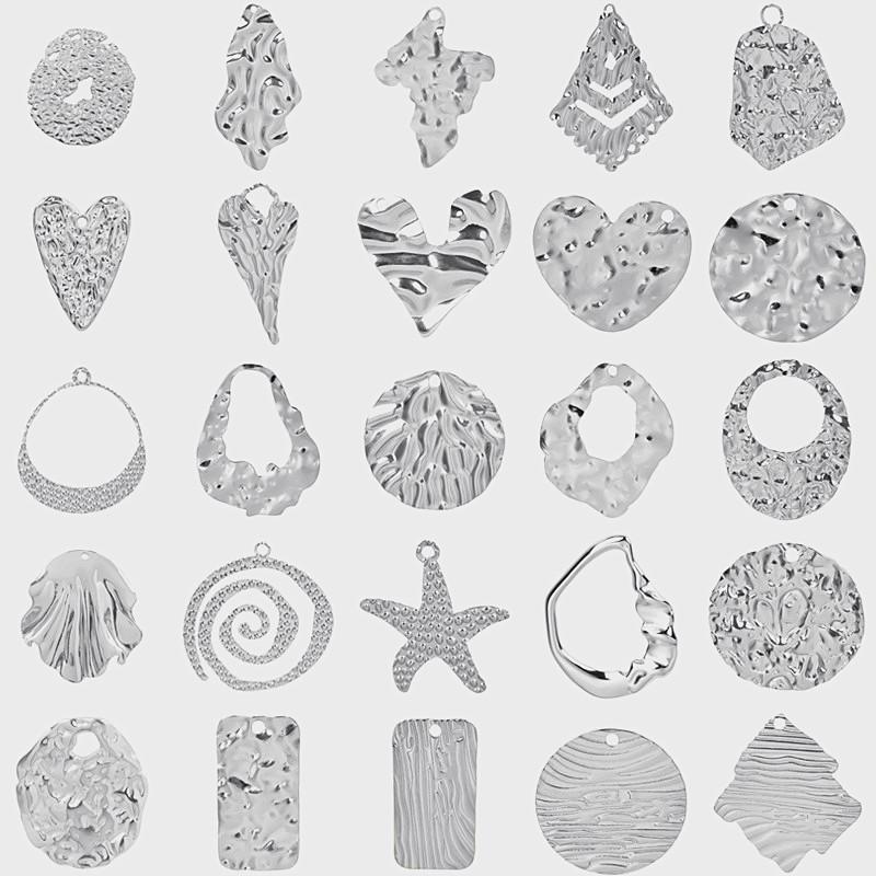 Unevenness Metal Irregular Stainless Steel Heart Charms For Jewelry Making Supplies 6pcs Diy Sea Shell Round Rectangle Pendant