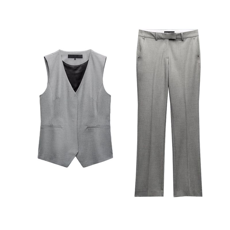 Spring New Suit Fabric Back Asymmetric Vest 9427556 Low Waist Straight-Leg Pants 1478229