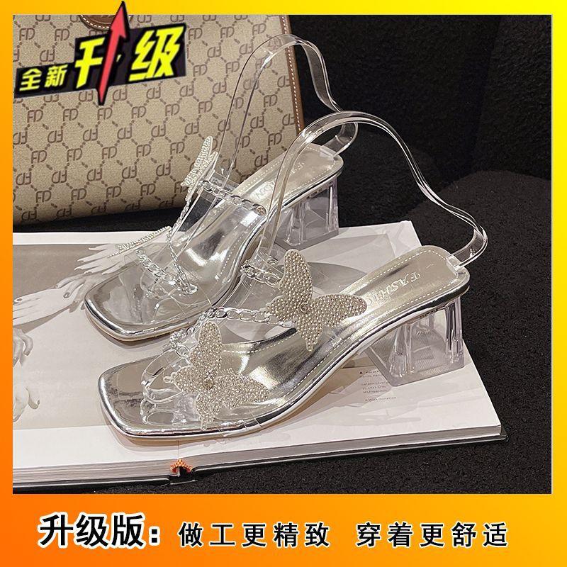 European and American Cool Slippers Fairy Shoes 2025 New Summer Rhinestone Bow Thick Heel Platform Shoes High Heel Sandals