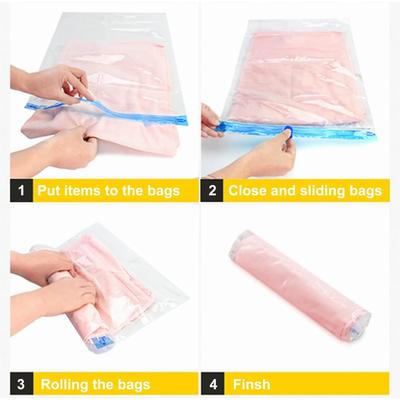Roll Up Compression Bags Reusable Vacuum Storage Bags for Travel Organizer Saving Space In Suitcase  No Pump Required