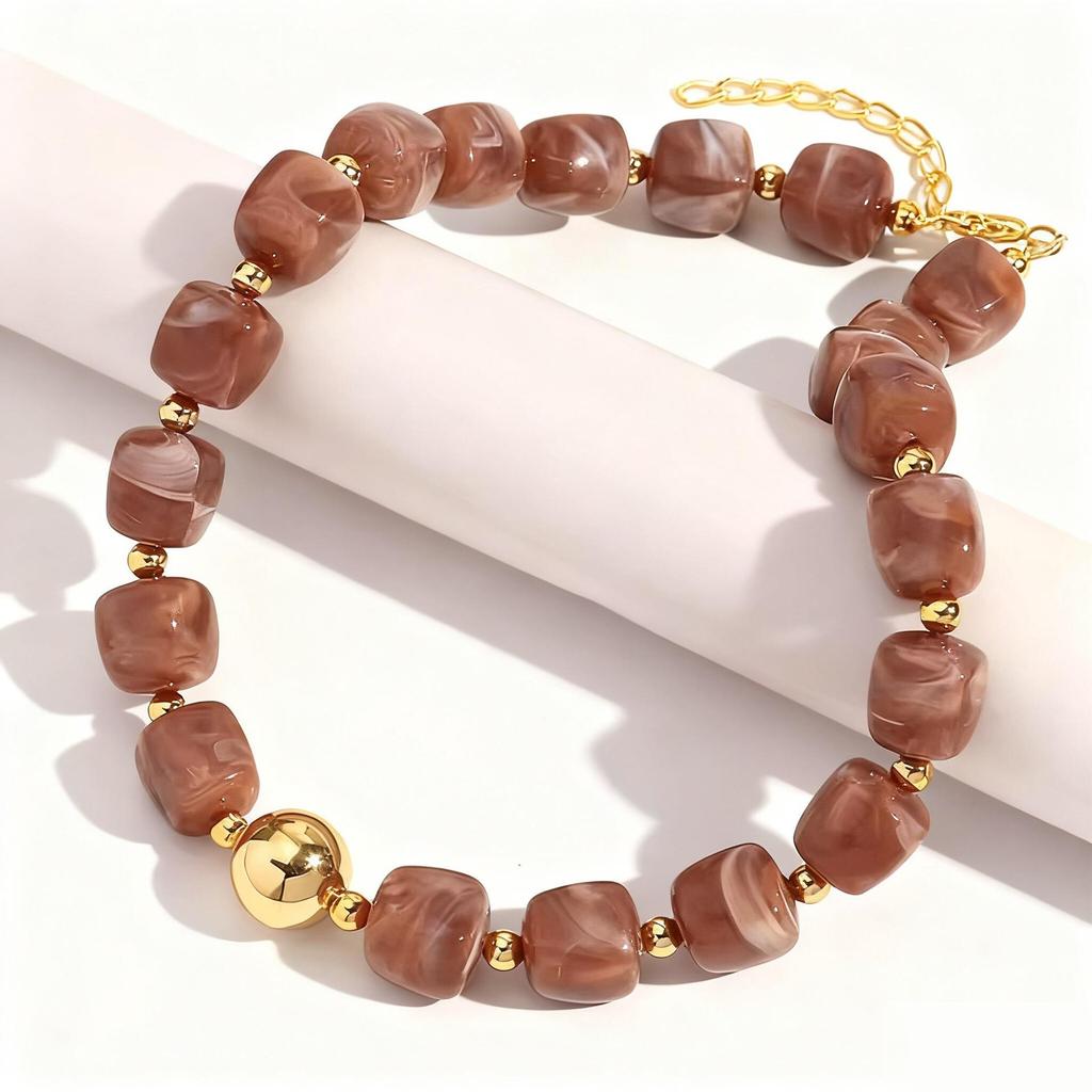 Acrylic Square Beads Chain Necklace Bangle Handmade Irregular Stone Shape Beaded Bracelet Choker Retro Jewelry Gifts