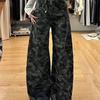145 Small American Vintage Camouflage Jeans Women 2025 New High Waist Straight Wide Leg Pants Cargo Pants