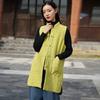 Winter New Cotton and Linen Women's Clothing Retro Ramie Stand-up Collar Sand Wash Medium and Long Cotton Vest Thickened Women's Cotton Vest