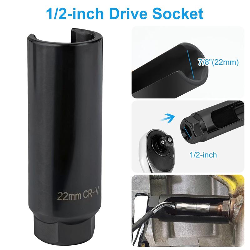 2 Pcs O2 Oxygen Sensor Removal Tool Set 7/8" 22Mm Slotted Socket 3/8" 1/2" Drive Drive Car Oxygen Sensor Socket Wrench