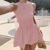 A New Spring and Summer Fashion One-shoulder Lapel and Versatile Plaid Sleeveless Puffy Dress