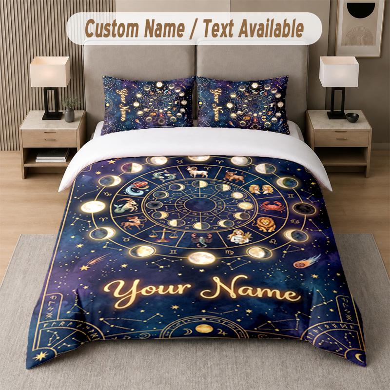 Space Cosmic Theme Custom Text Or Name 3Pcs Bedding Set 1 Flat Sheet & 2 Pillowcases Personalized Home Bedding