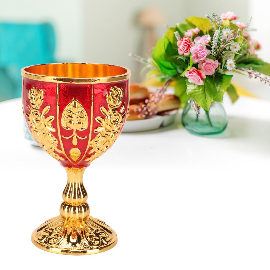 Gold Chalice 4 Inch High Zinc Alloy Retro EmNaBossed Flower Pattern Elegant Pimp Cup for Party Banquet Bar